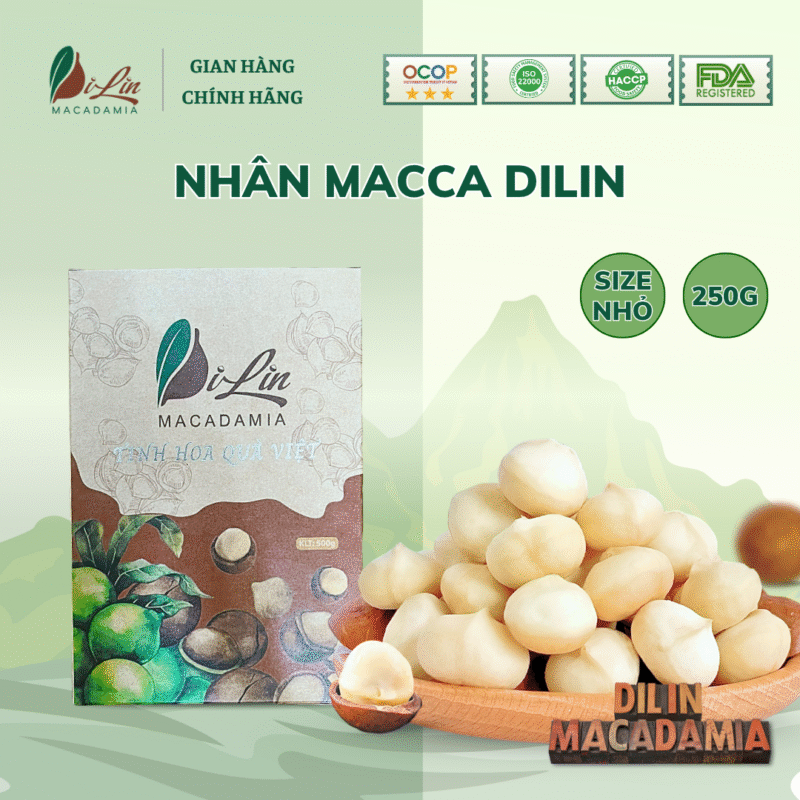 Macadamia Nuts, Nhân Macca DiLin size nhỏ hộp nâu 250g