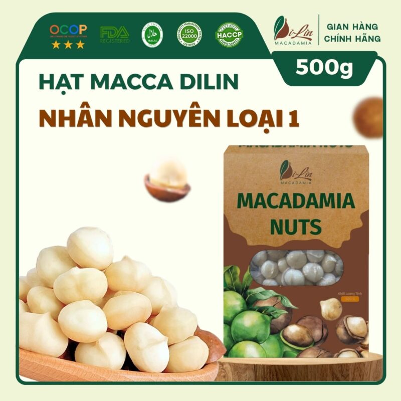Nhân Macca DiLin Nguyên Hạt Sấy Chín - Loại 1 (Hộp 500g)