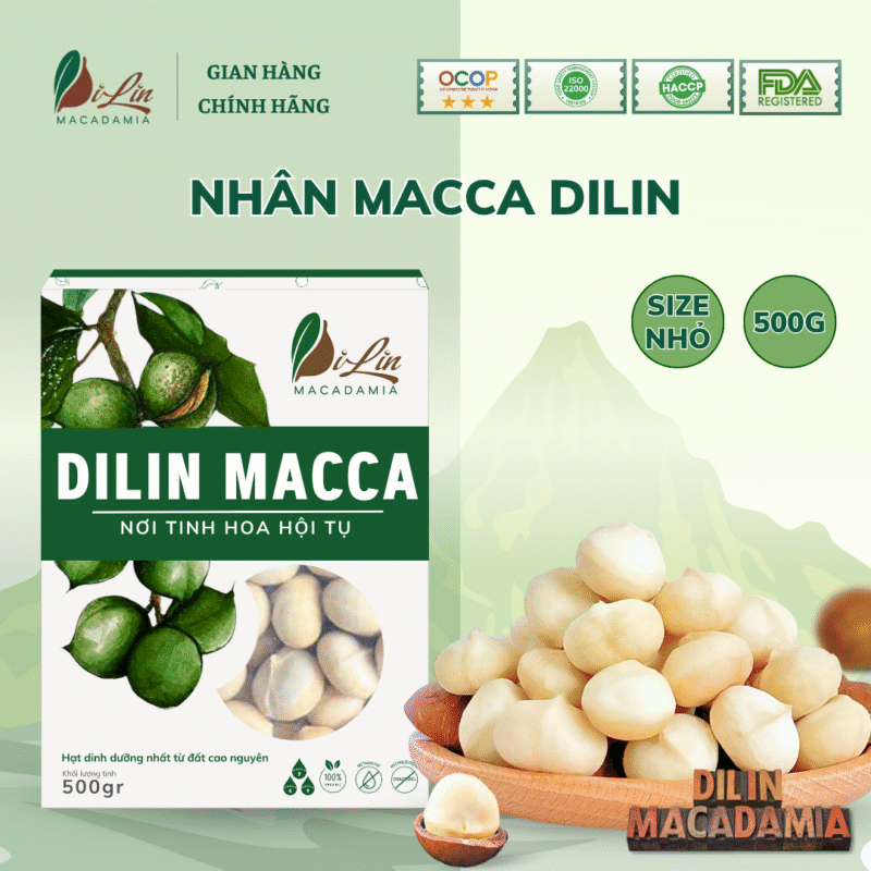 Macadamia Nuts, Nhân Macca DiLin size nhỏ (hộp 500g)