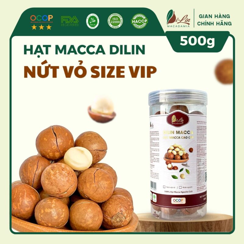 Hạt Macca DiLin nứt vỏ size vip (lon 500g)